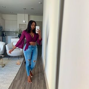 Purple Polka Dot Wrap Top